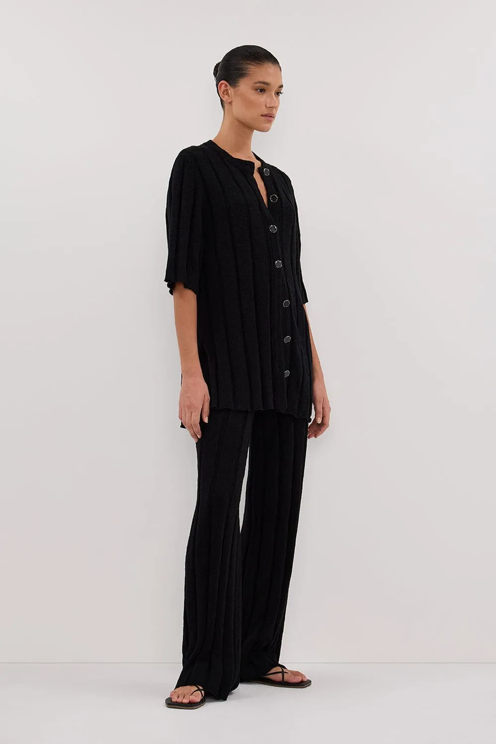 JAZZ BLACK BUTTON KNIT SHIRT