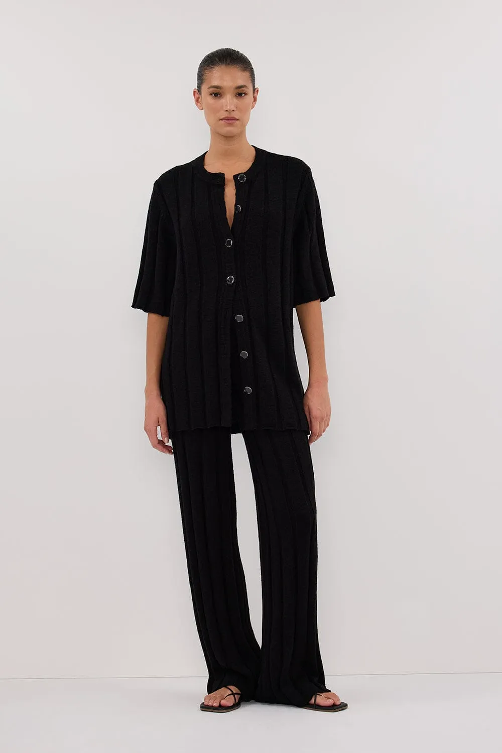 JAZZ BLACK BUTTON KNIT SHIRT