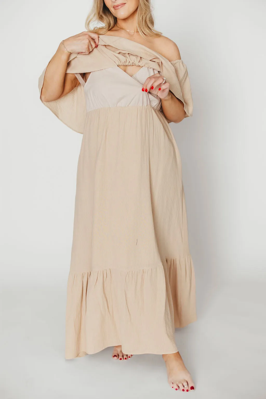 Josie 100% Cotton Maxi Dress in Beige - Bump & Nursing Friendly