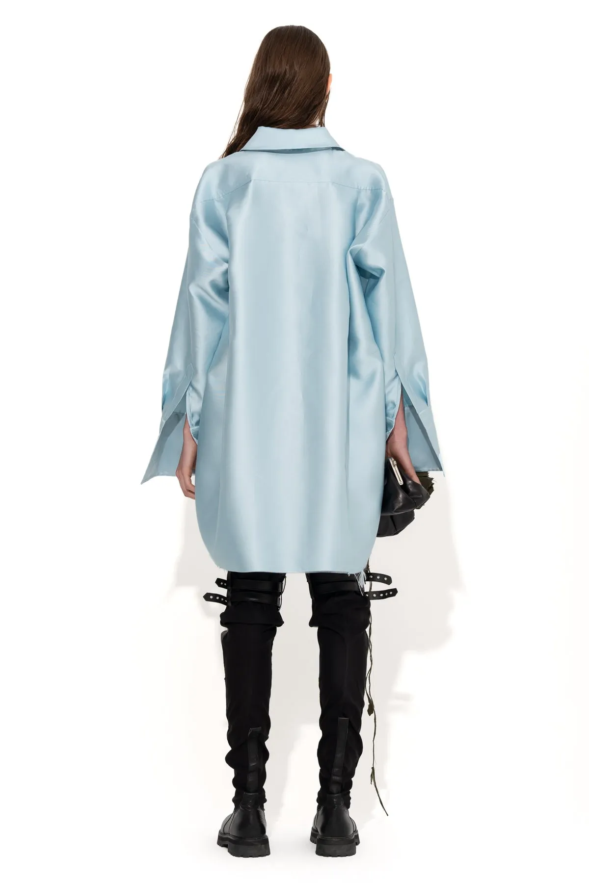 LIGHT BLUE SATIN OVERSIZED SHIRT