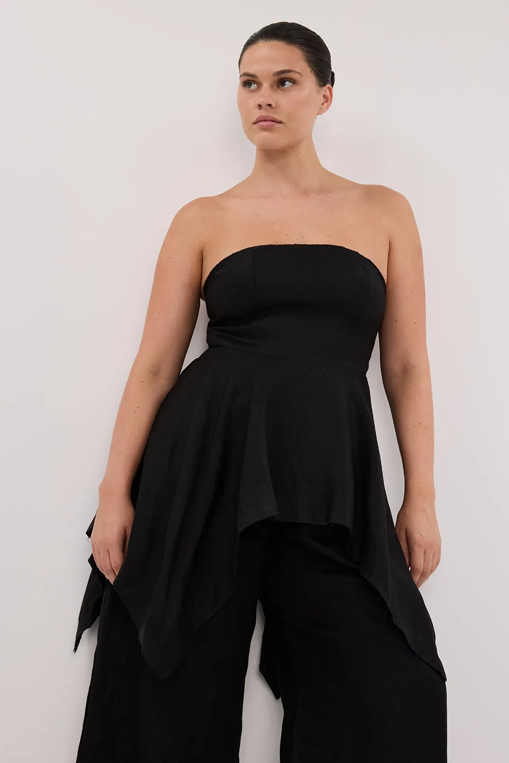 LUNA BLACK LINEN HANDKERCHIEF TOP