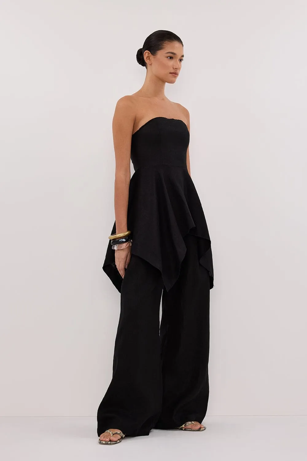 LUNA BLACK LINEN HANDKERCHIEF TOP
