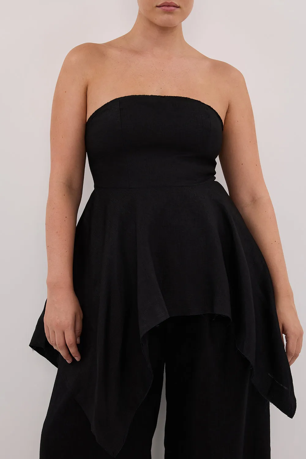 LUNA BLACK LINEN HANDKERCHIEF TOP
