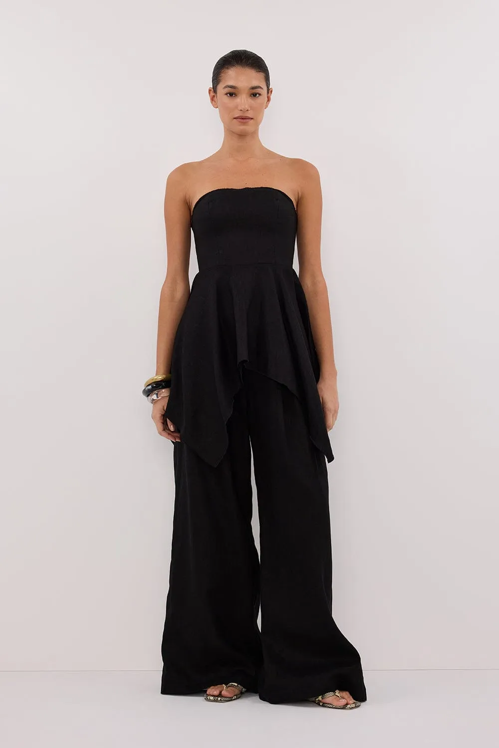 LUNA BLACK LINEN HANDKERCHIEF TOP