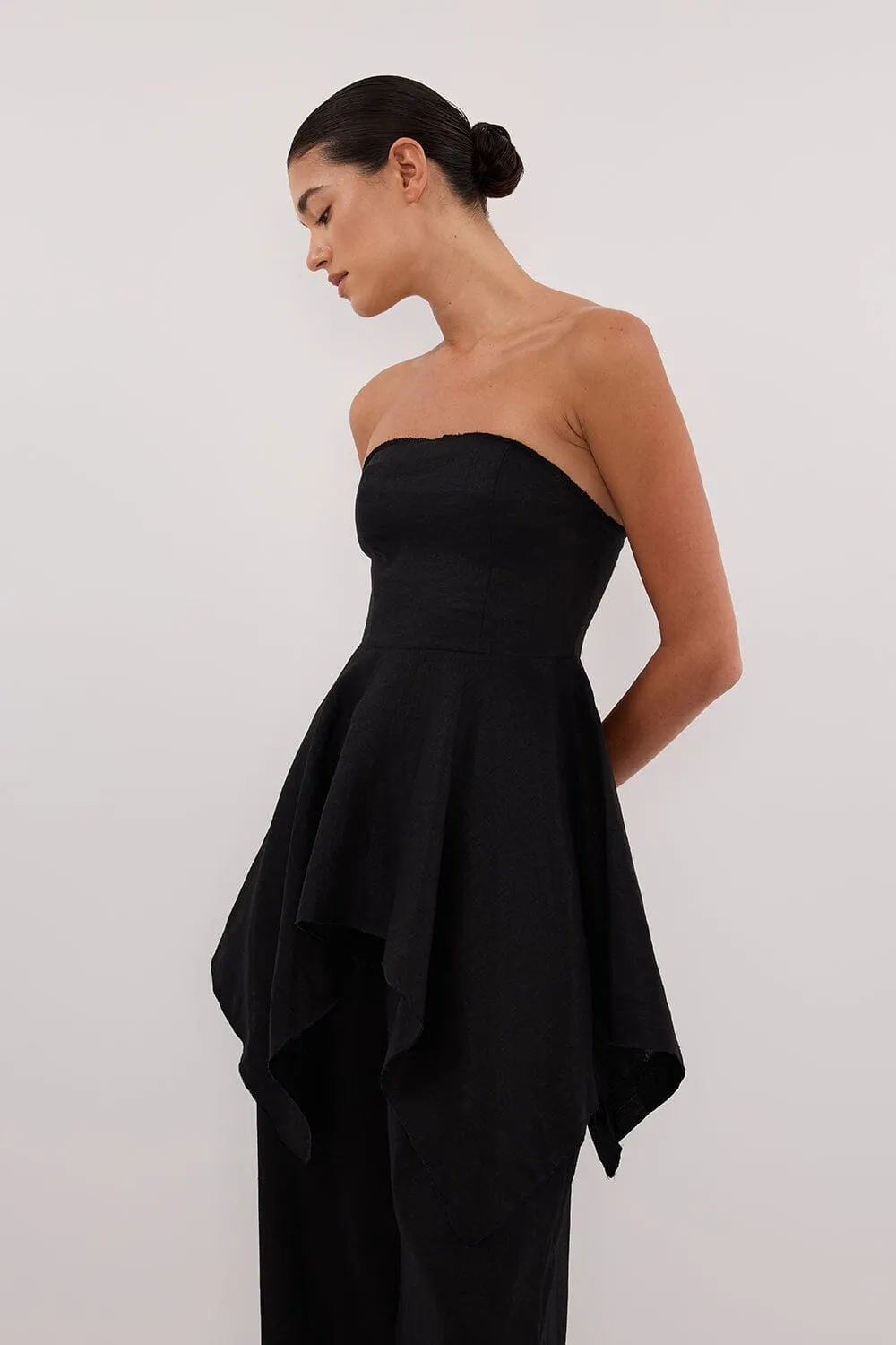 LUNA BLACK LINEN HANDKERCHIEF TOP
