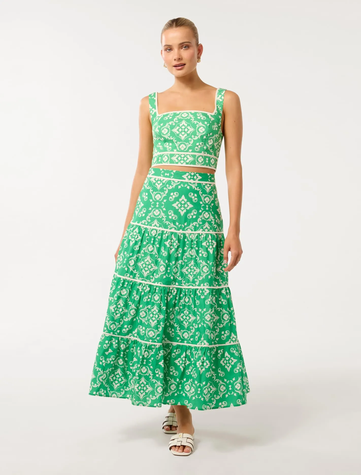 Mona Binding Tiered Midi Skirt