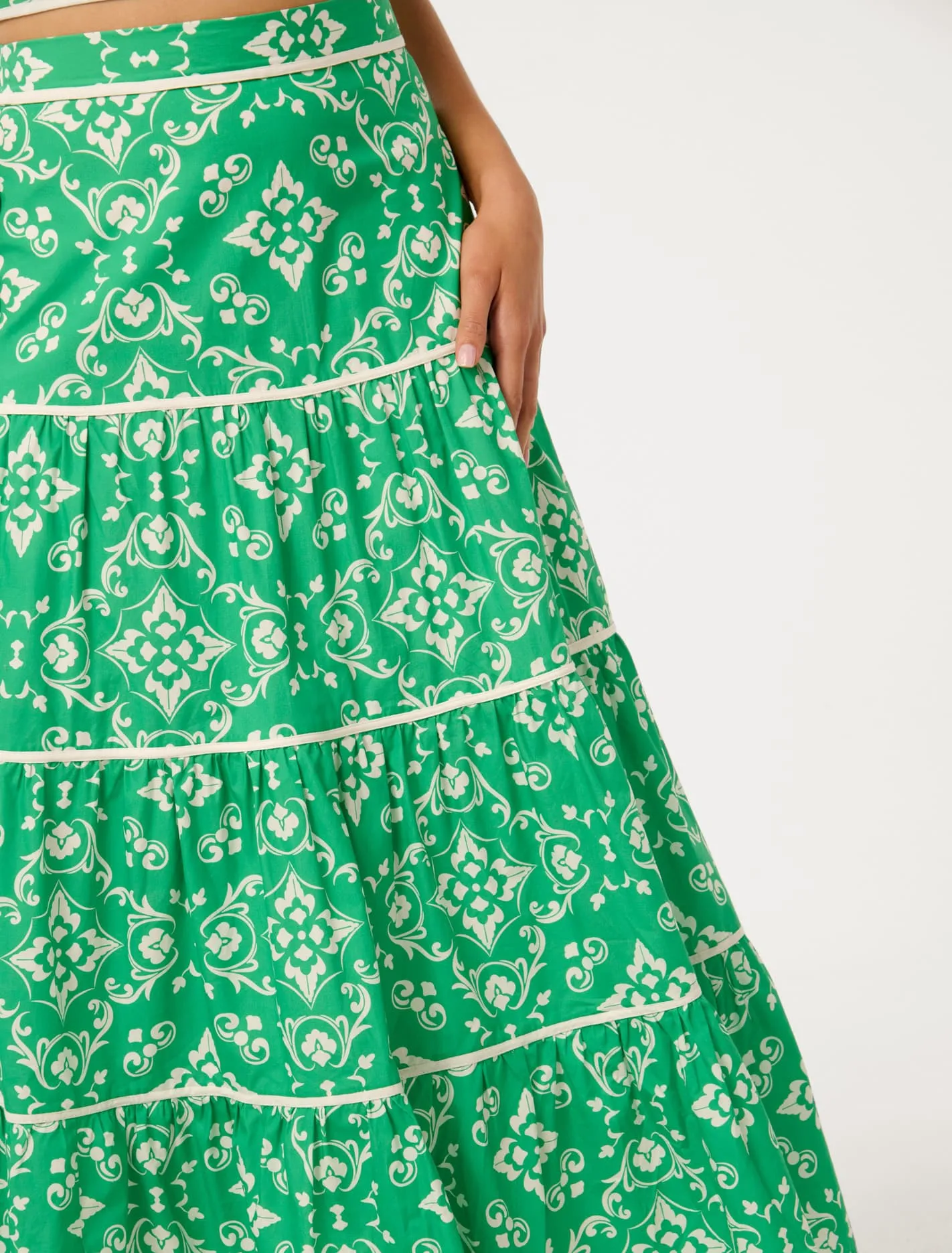 Mona Binding Tiered Midi Skirt