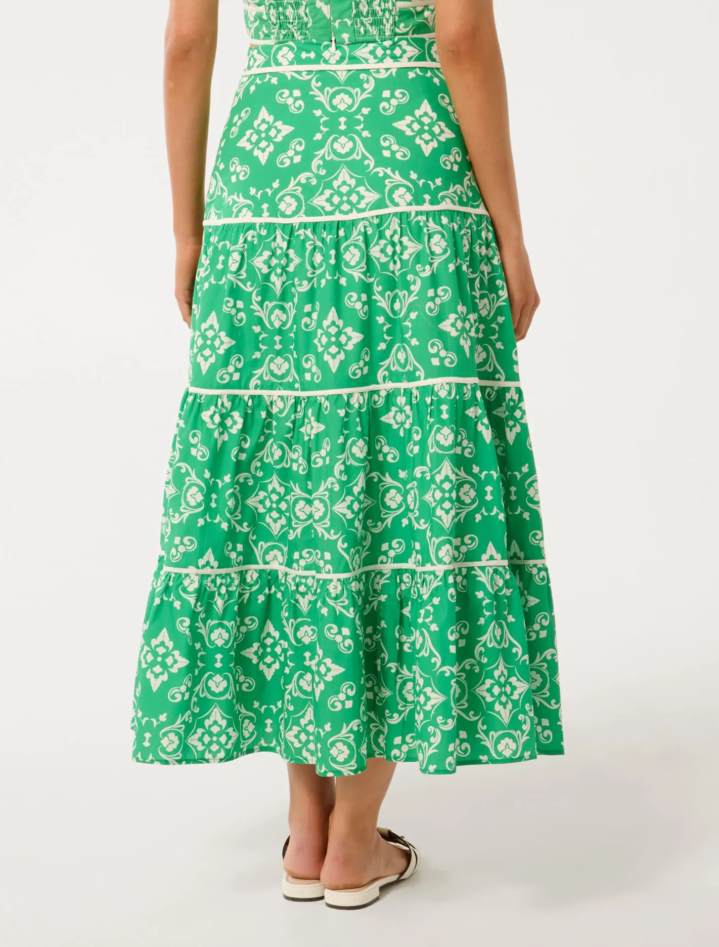 Mona Binding Tiered Midi Skirt