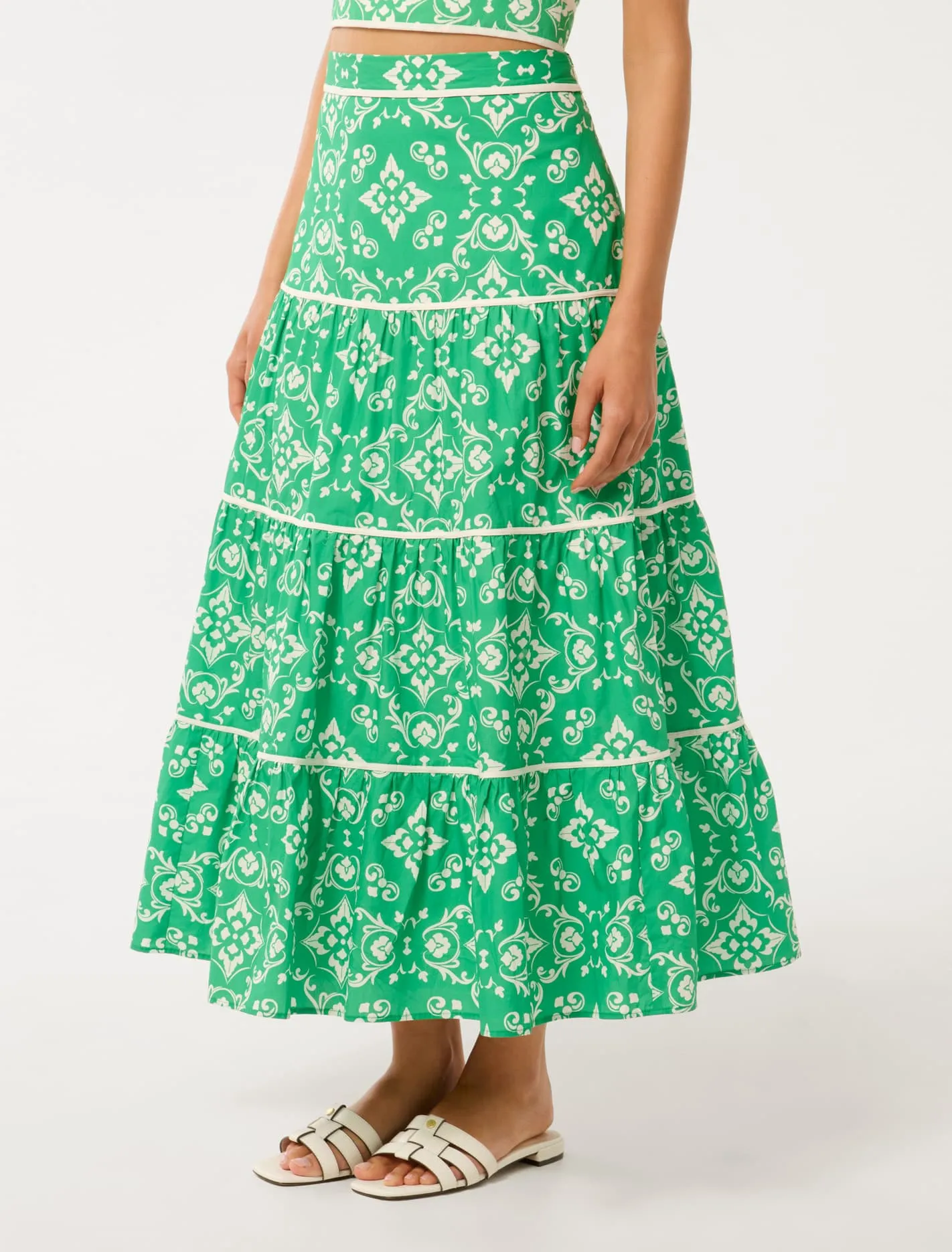 Mona Binding Tiered Midi Skirt