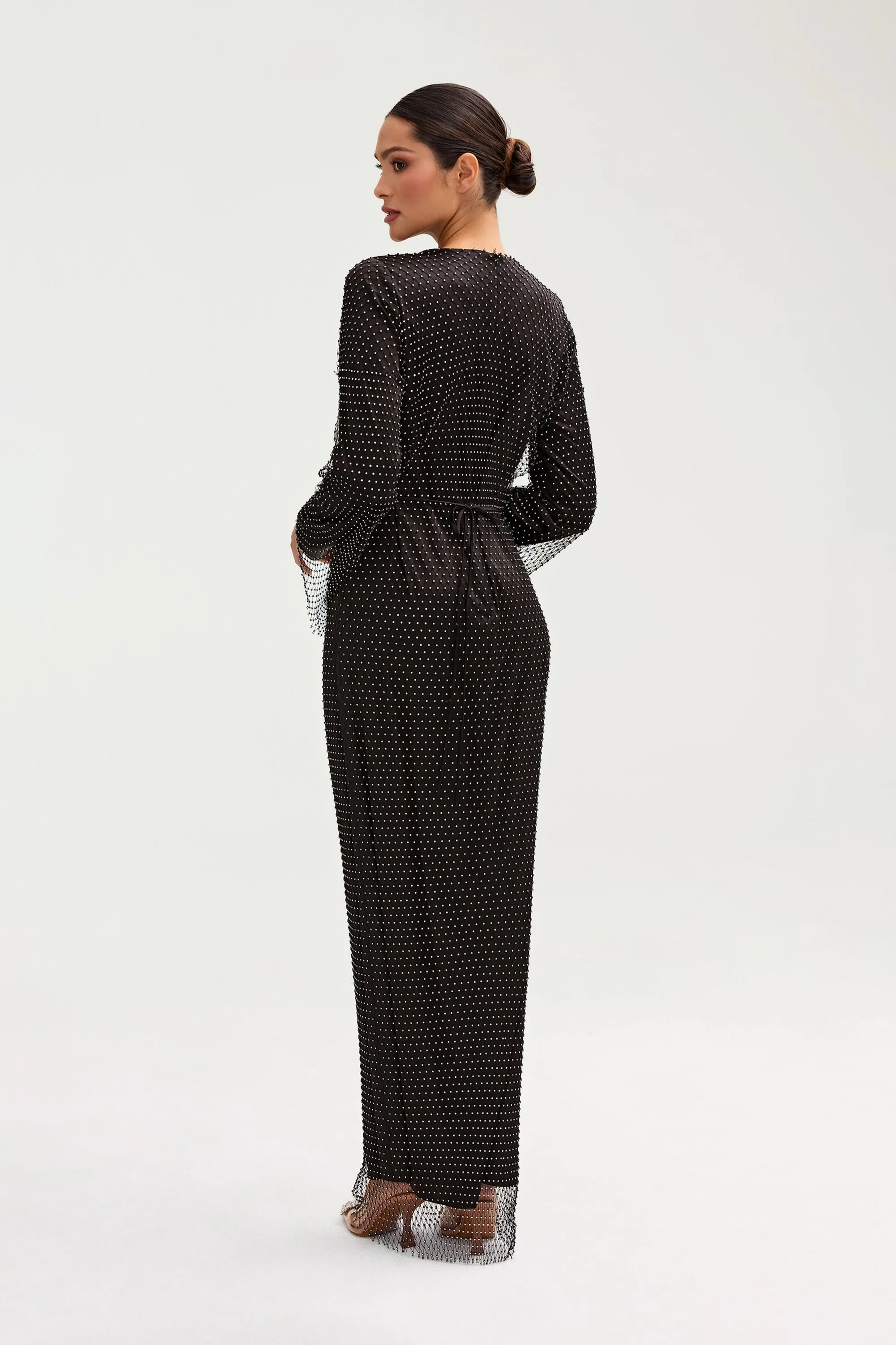 Naila Crystal Mesh Overlay Dress Only - Black