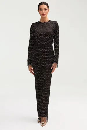 Naila Crystal Mesh Overlay Dress Only - Black