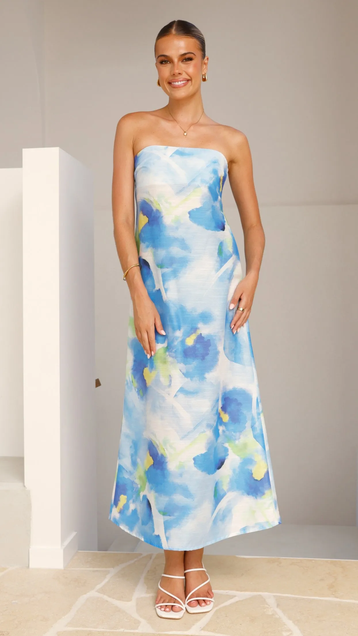 Nora Strapless Maxi Dress - Blue Floral