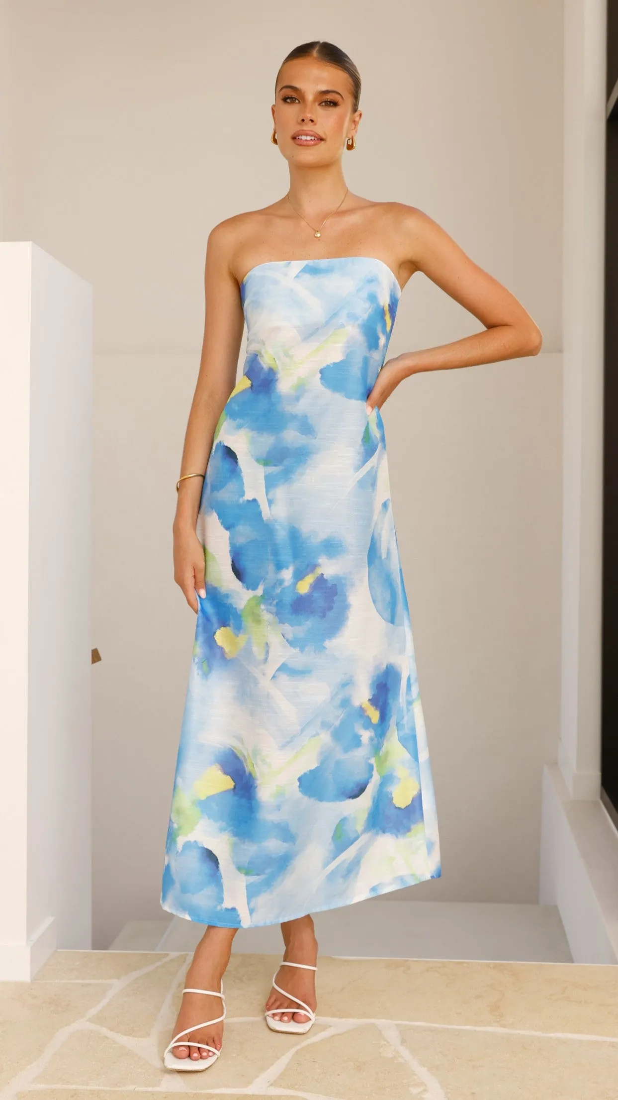 Nora Strapless Maxi Dress - Blue Floral