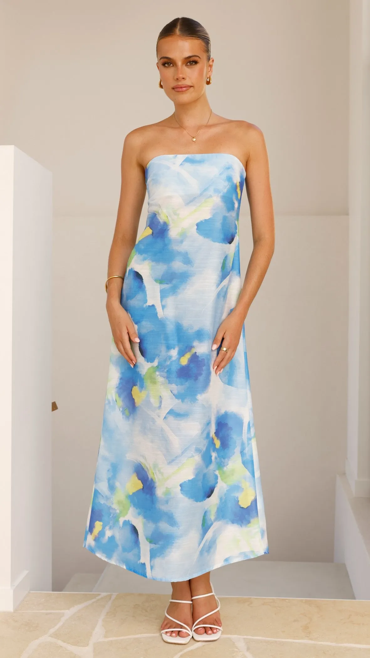 Nora Strapless Maxi Dress - Blue Floral