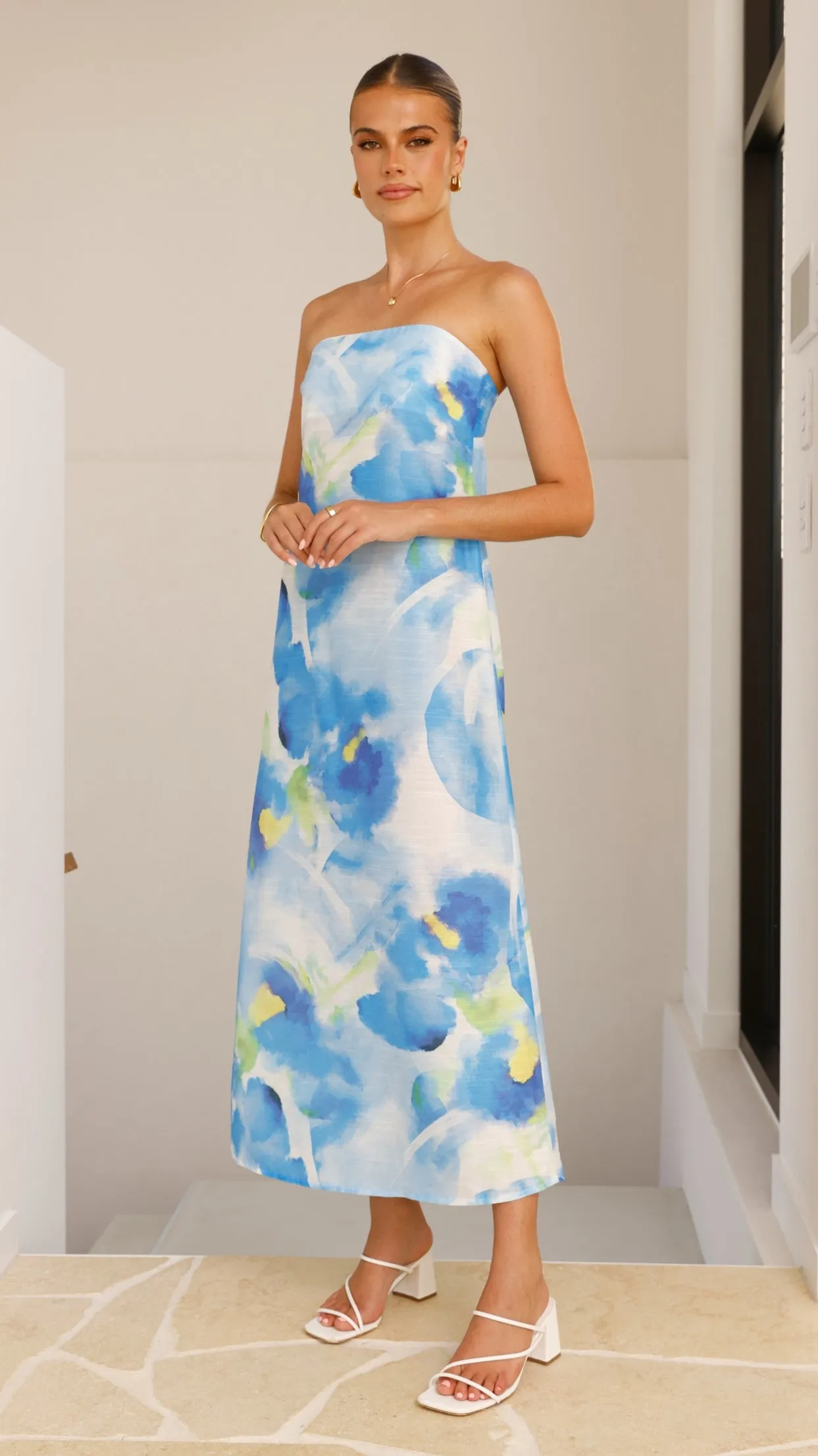 Nora Strapless Maxi Dress - Blue Floral