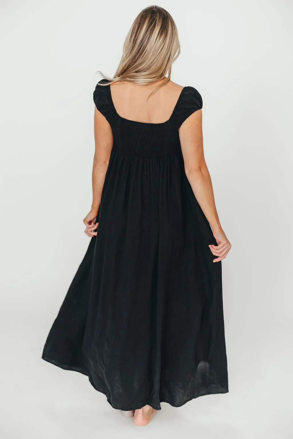 Novella Maxi Dress in Black - 100% Linen & Bump Friendly