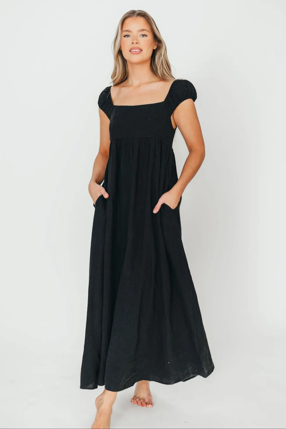Novella Maxi Dress in Black - 100% Linen & Bump Friendly