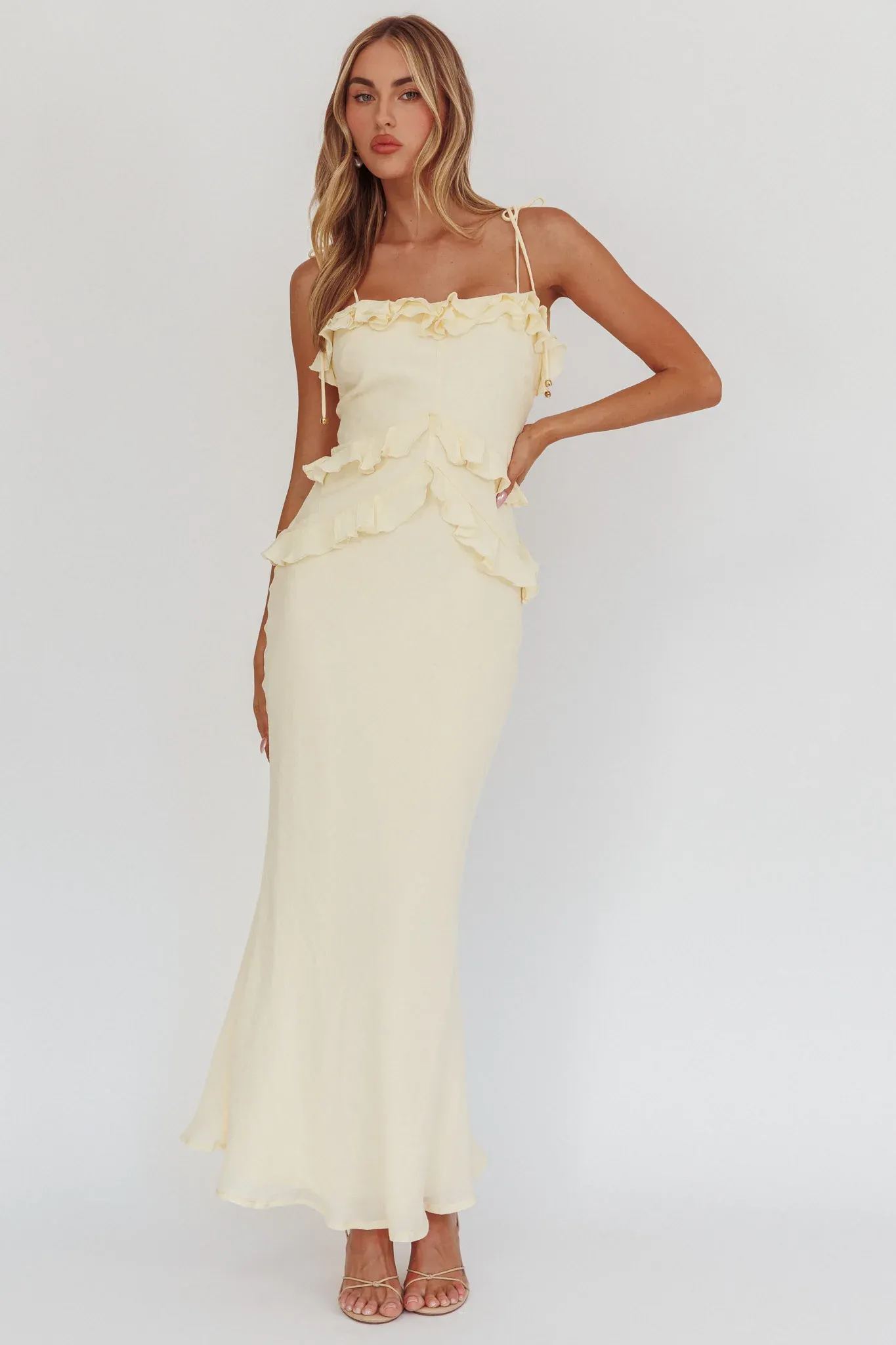 On A Roll Frill Trim Maxi Dress Yellow