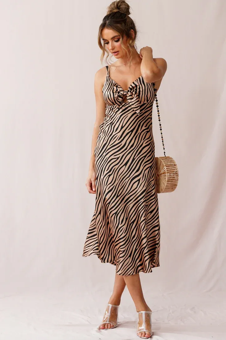 Perfect Day Satin Midi Dress Bronze/Black