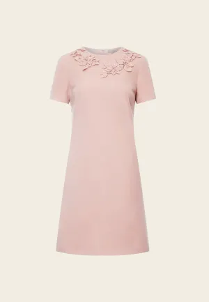 Pink Embellished Wool Short Sleeves Dress