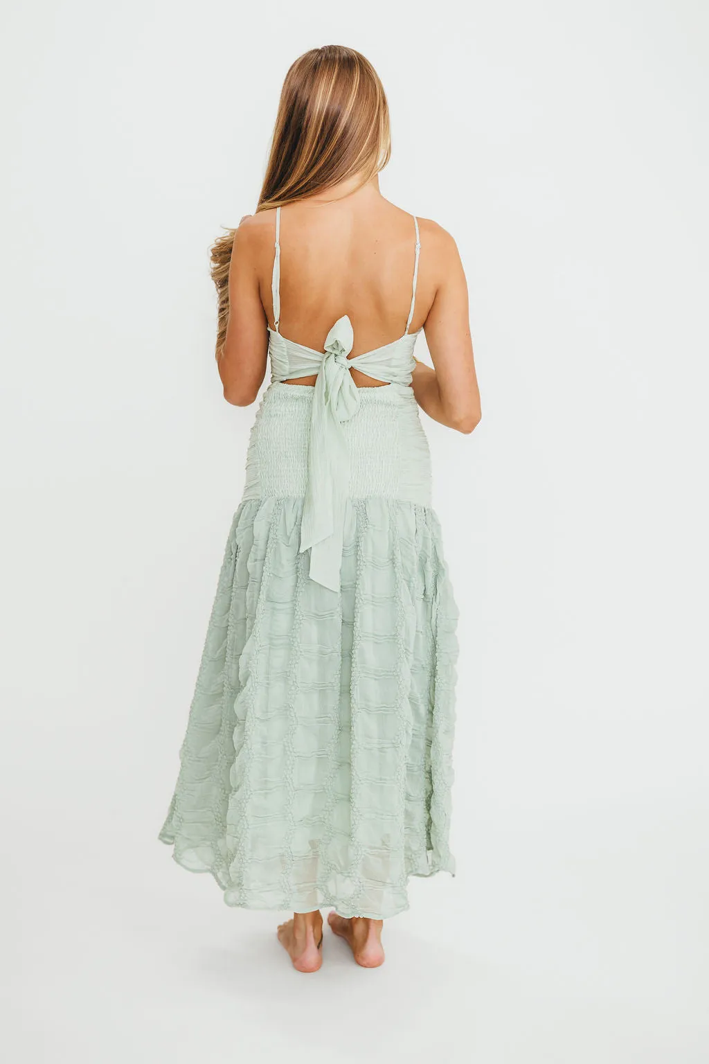 Rosie Ruched Maxi Dress in Mint