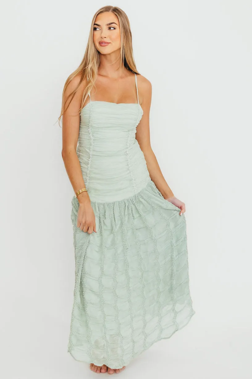 Rosie Ruched Maxi Dress in Mint