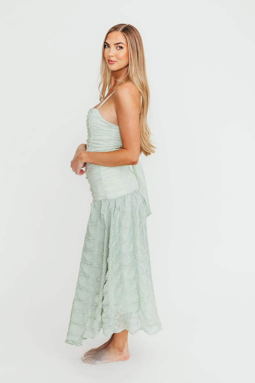 Rosie Ruched Maxi Dress in Mint