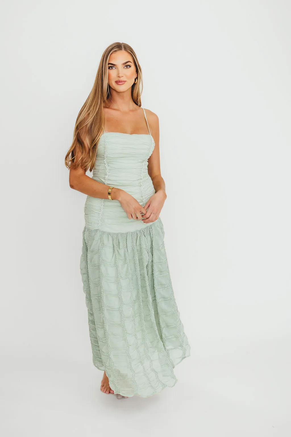 Rosie Ruched Maxi Dress in Mint