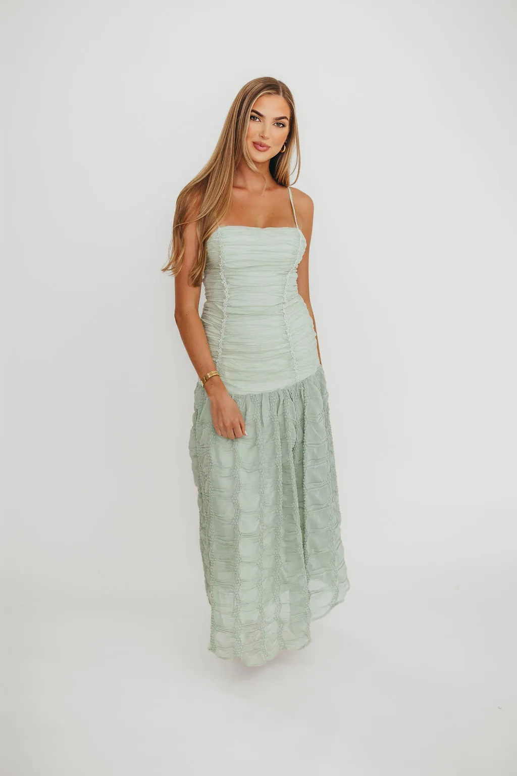 Rosie Ruched Maxi Dress in Mint
