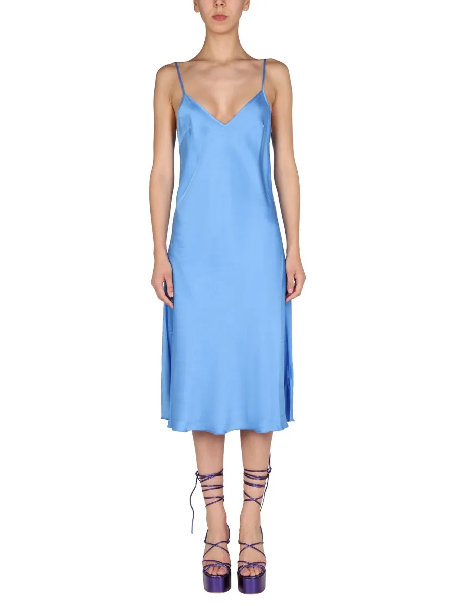 ROTATE V-Neck Satin Midi Dress