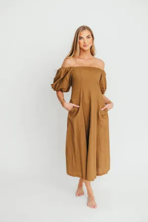Serenity Off-The-Shoulder Midi Dress in Coconut