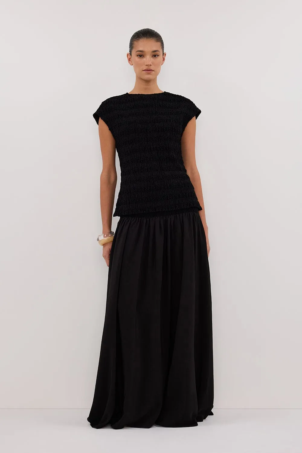 SIERRA BLACK TEXTURED MIDI SKIRT