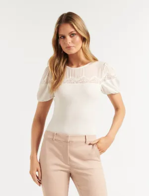Tanya Lace Spliced Puff Sleeve Top