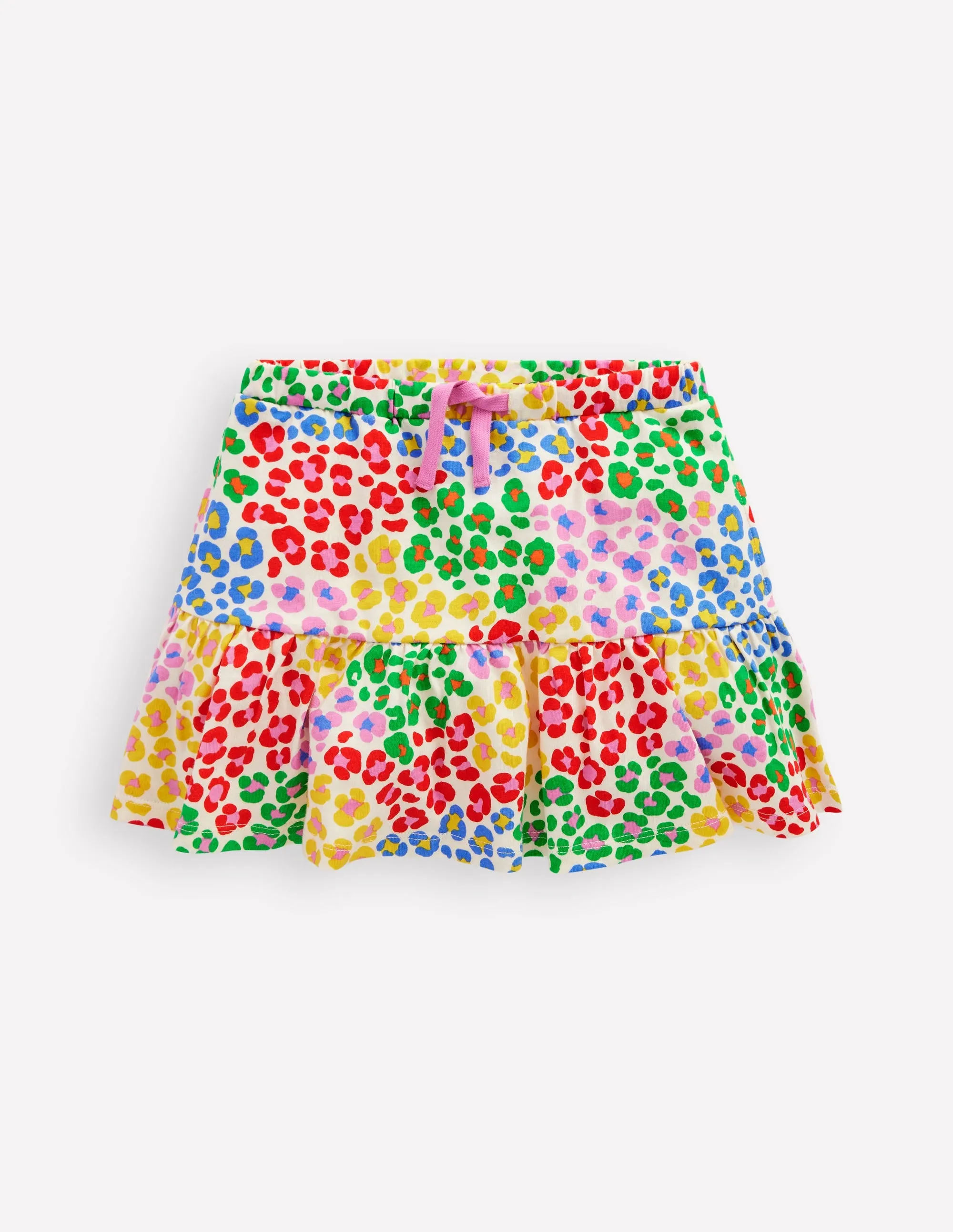 Tiered Jersey Skort-Multi Rainbow Leopard