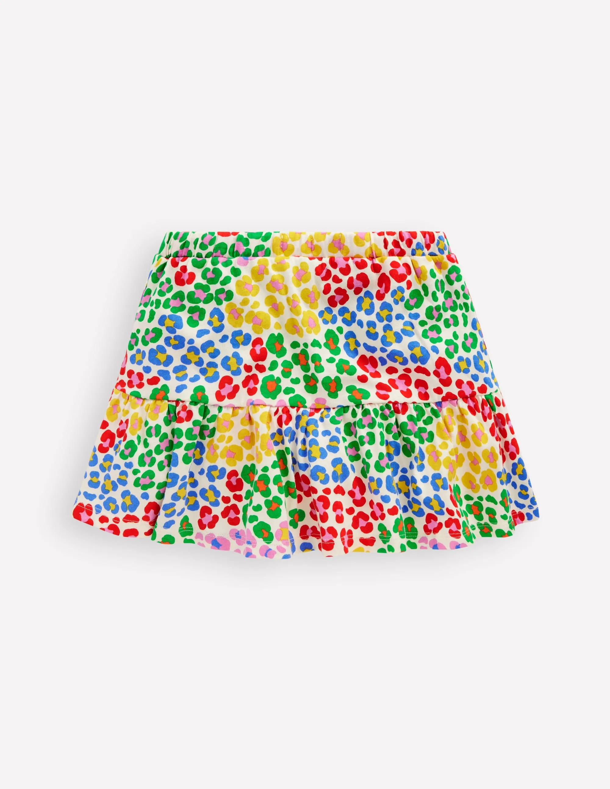 Tiered Jersey Skort-Multi Rainbow Leopard
