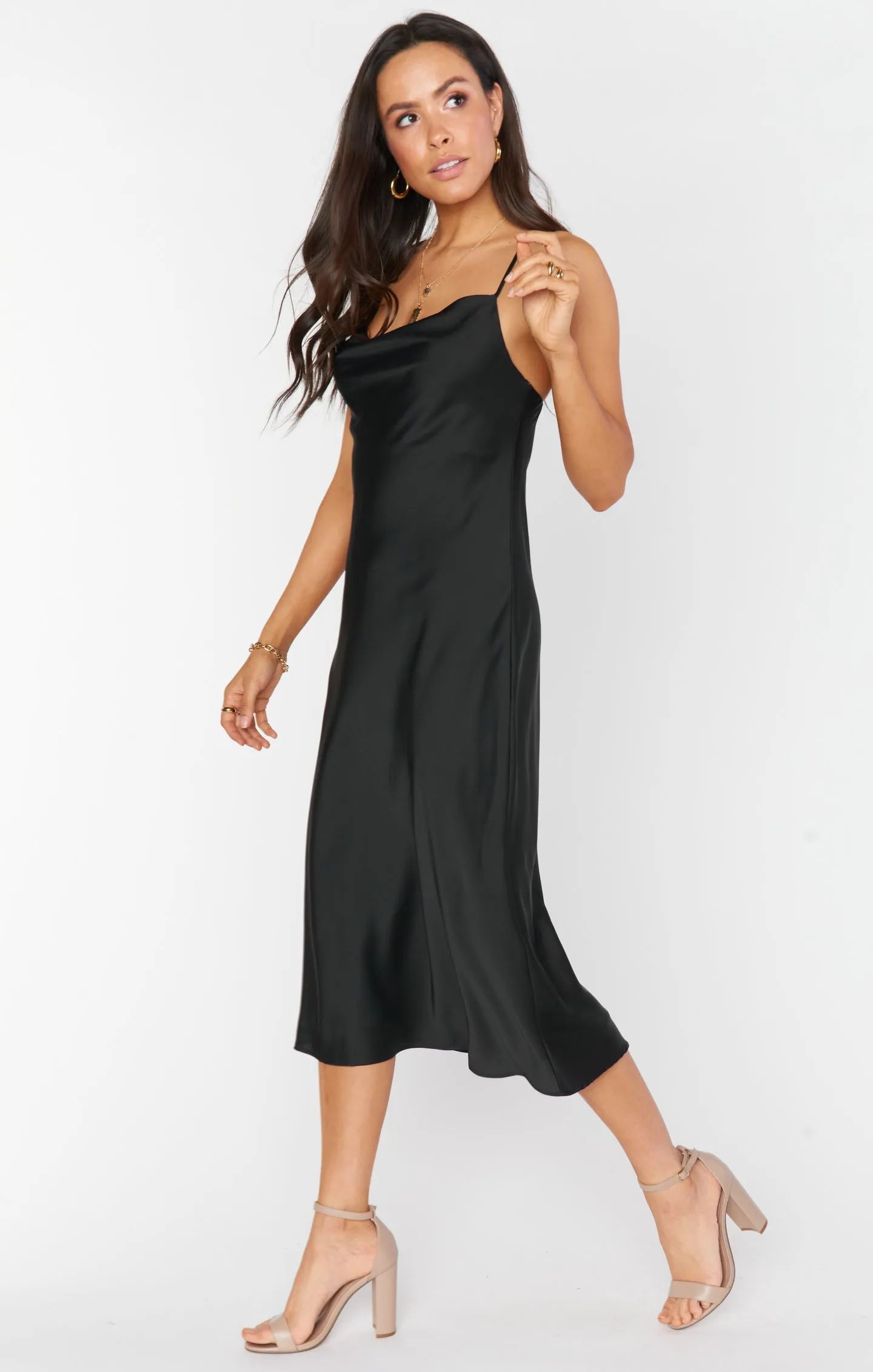 Verona Cowl Dress ~ Black Luxe Satin