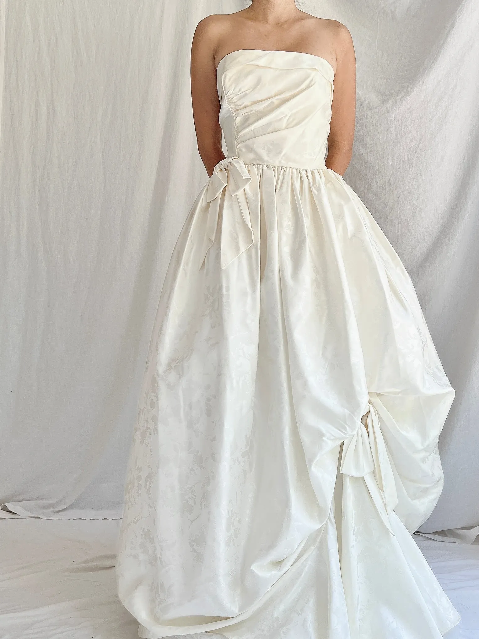 Vintage Brocade Satin Strapless Gown - S/M