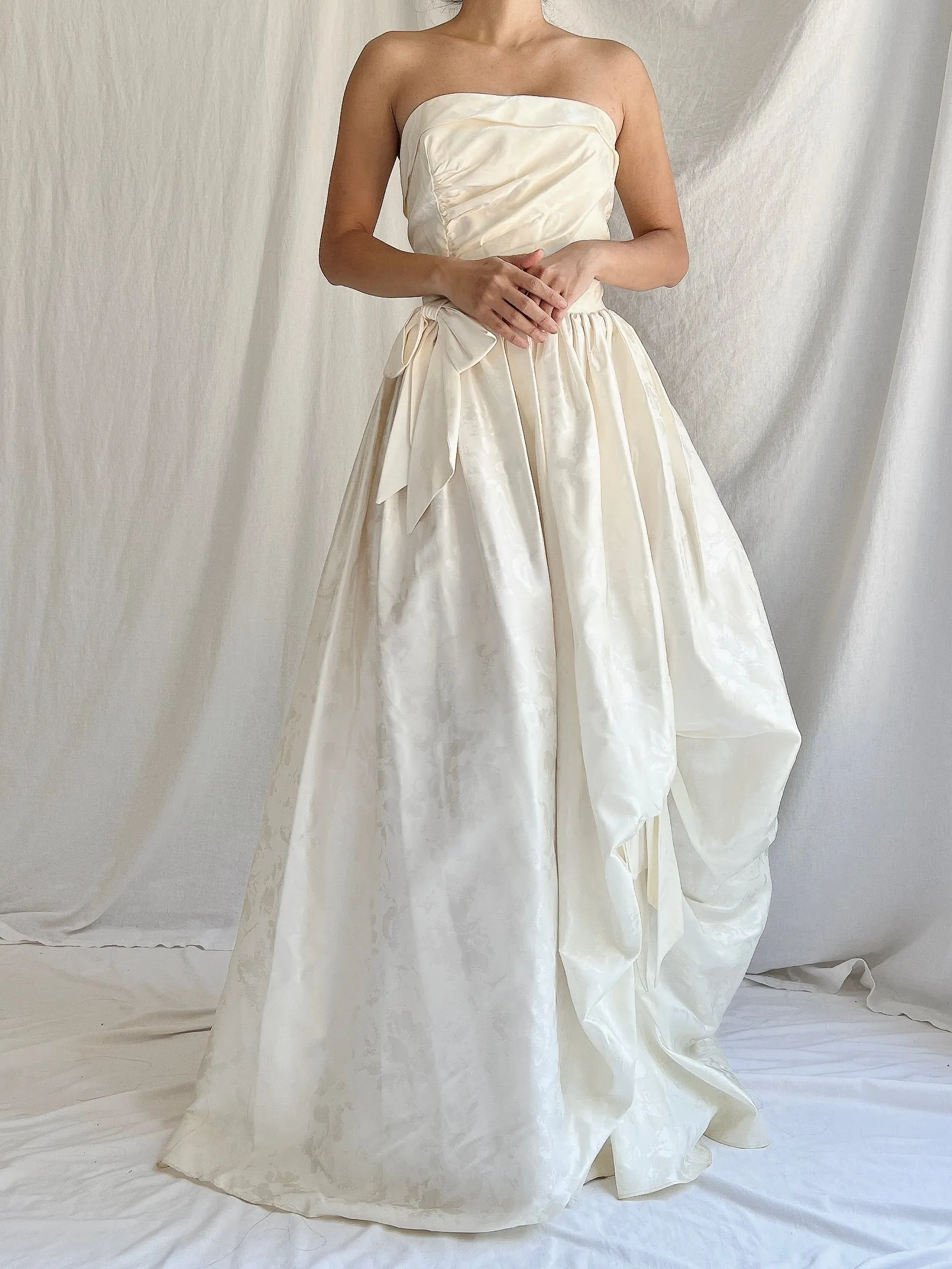 Vintage Brocade Satin Strapless Gown - S/M