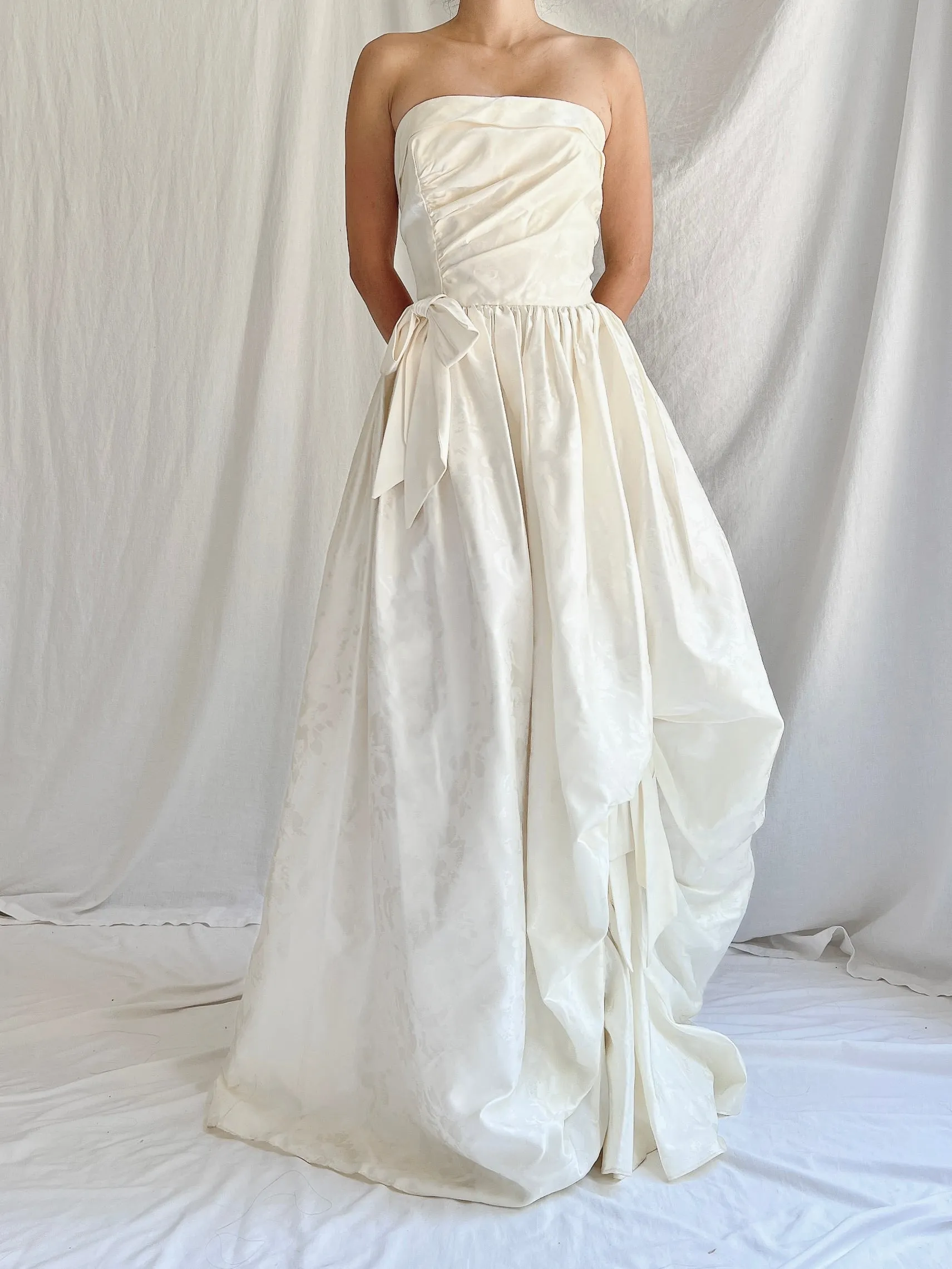 Vintage Brocade Satin Strapless Gown - S/M