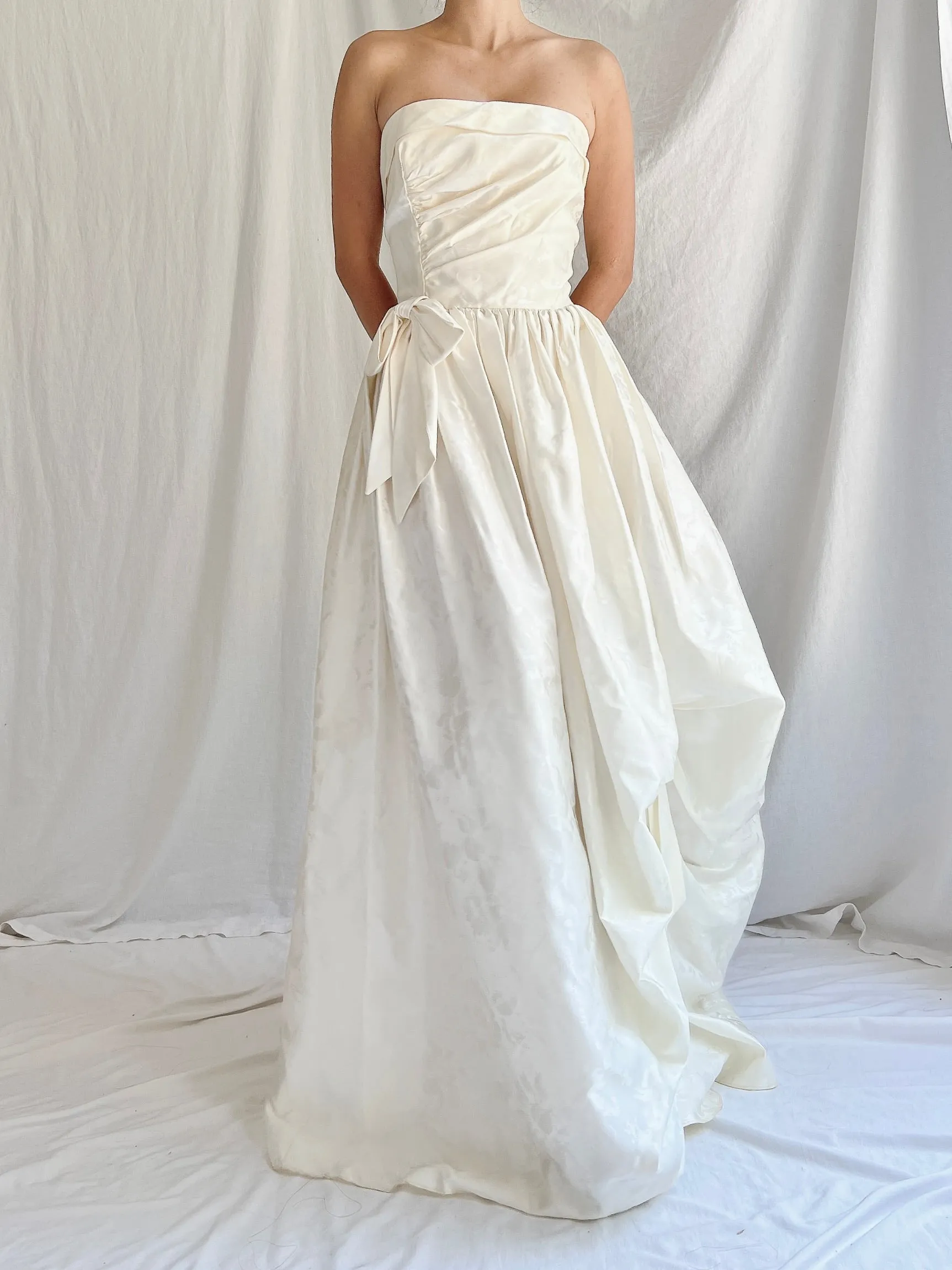 Vintage Brocade Satin Strapless Gown - S/M