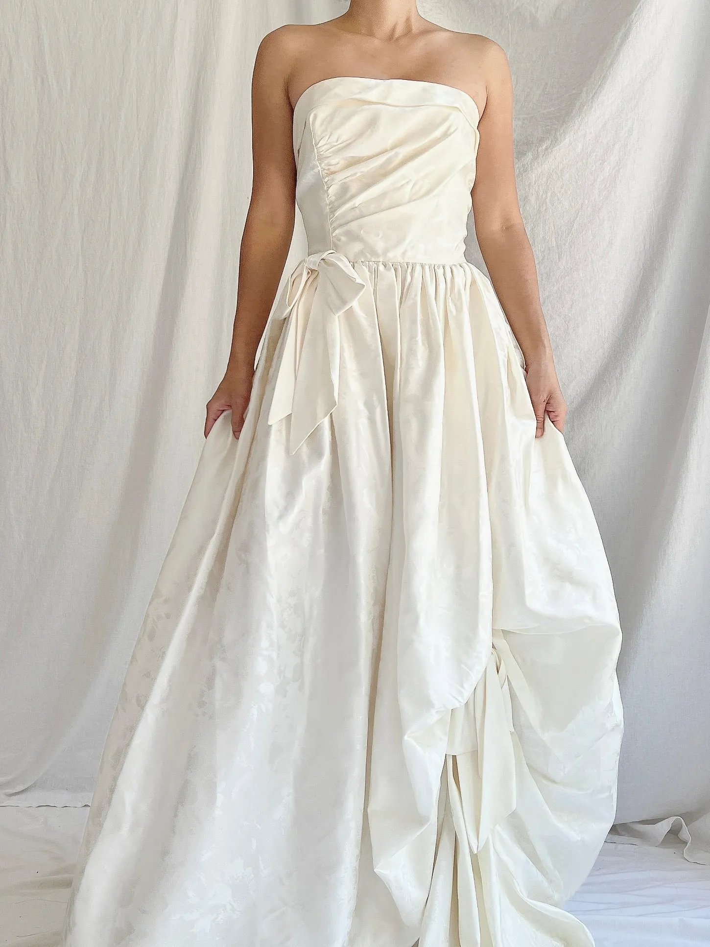 Vintage Brocade Satin Strapless Gown - S/M