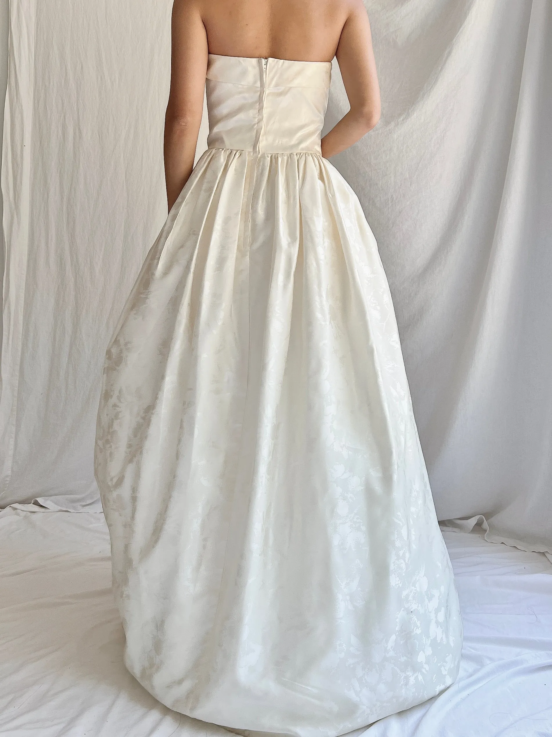 Vintage Brocade Satin Strapless Gown - S/M