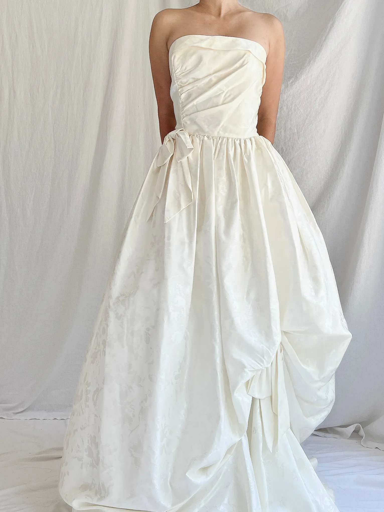 Vintage Brocade Satin Strapless Gown - S/M