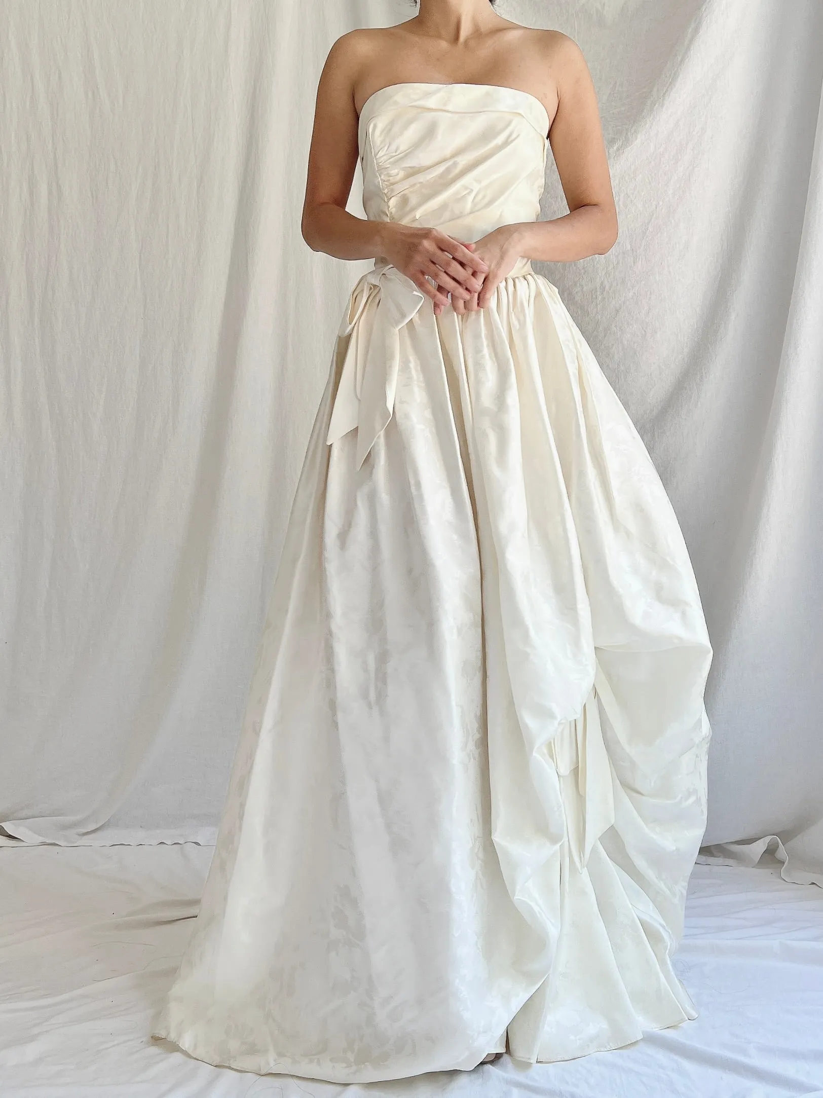 Vintage Brocade Satin Strapless Gown - S/M