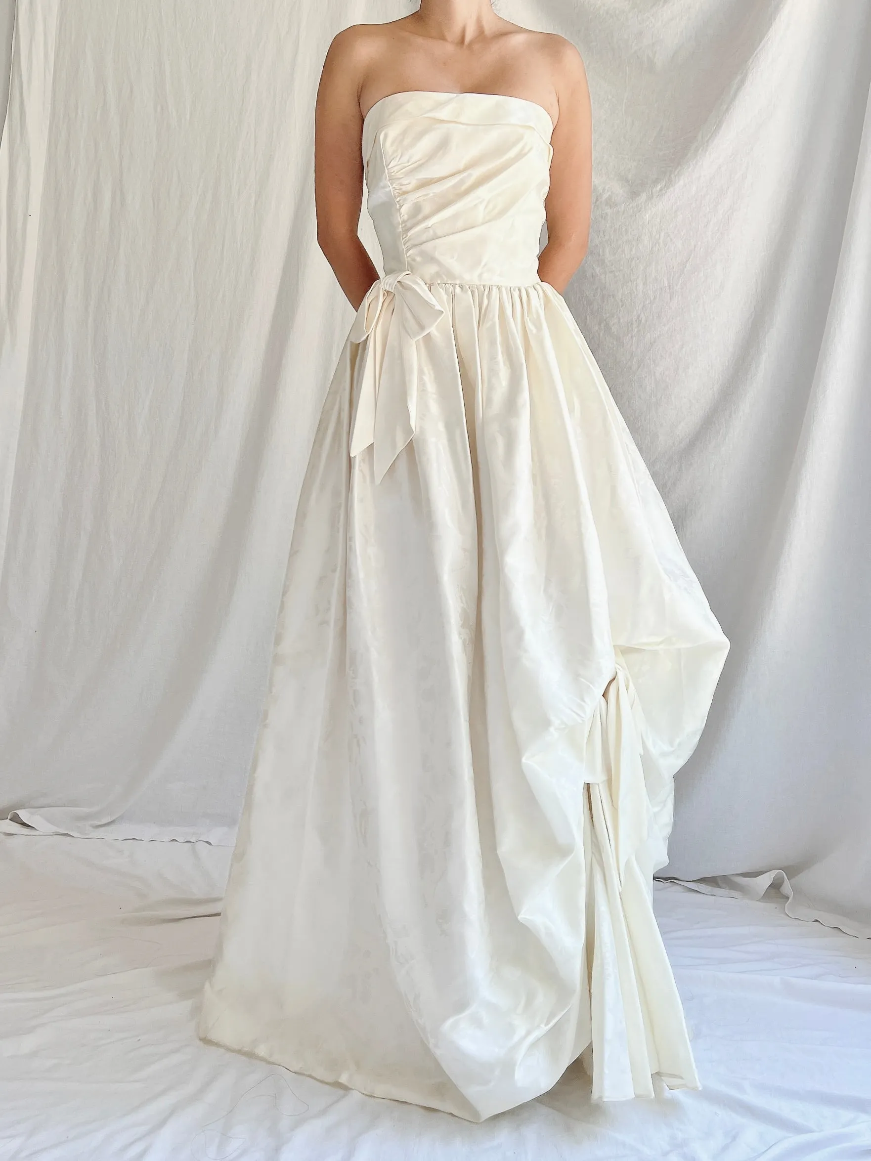 Vintage Brocade Satin Strapless Gown - S/M