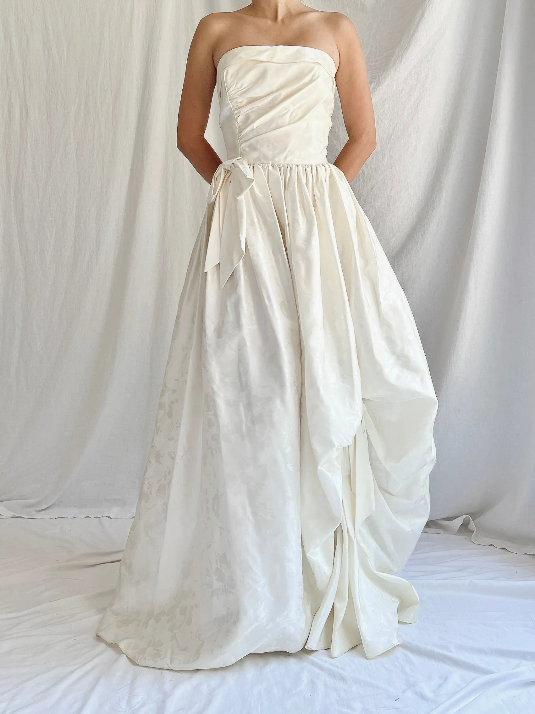 Vintage Brocade Satin Strapless Gown - S/M