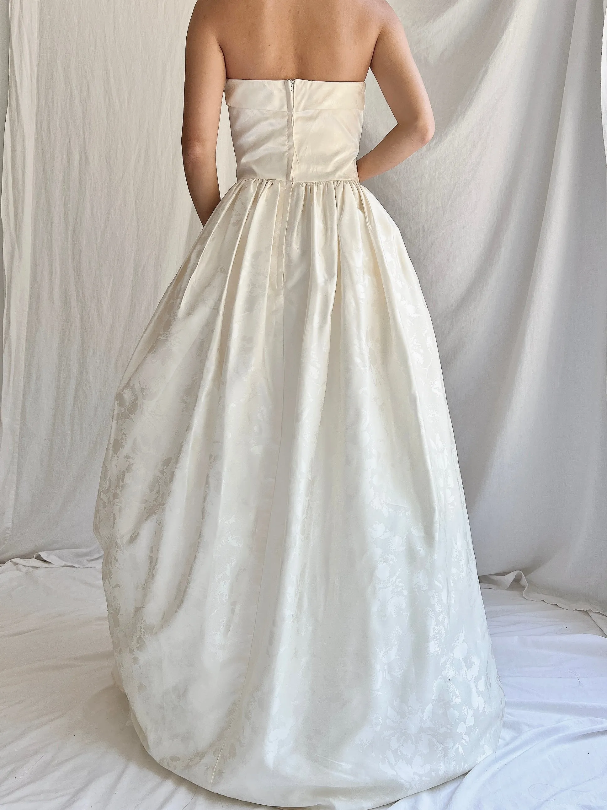 Vintage Brocade Satin Strapless Gown - S/M