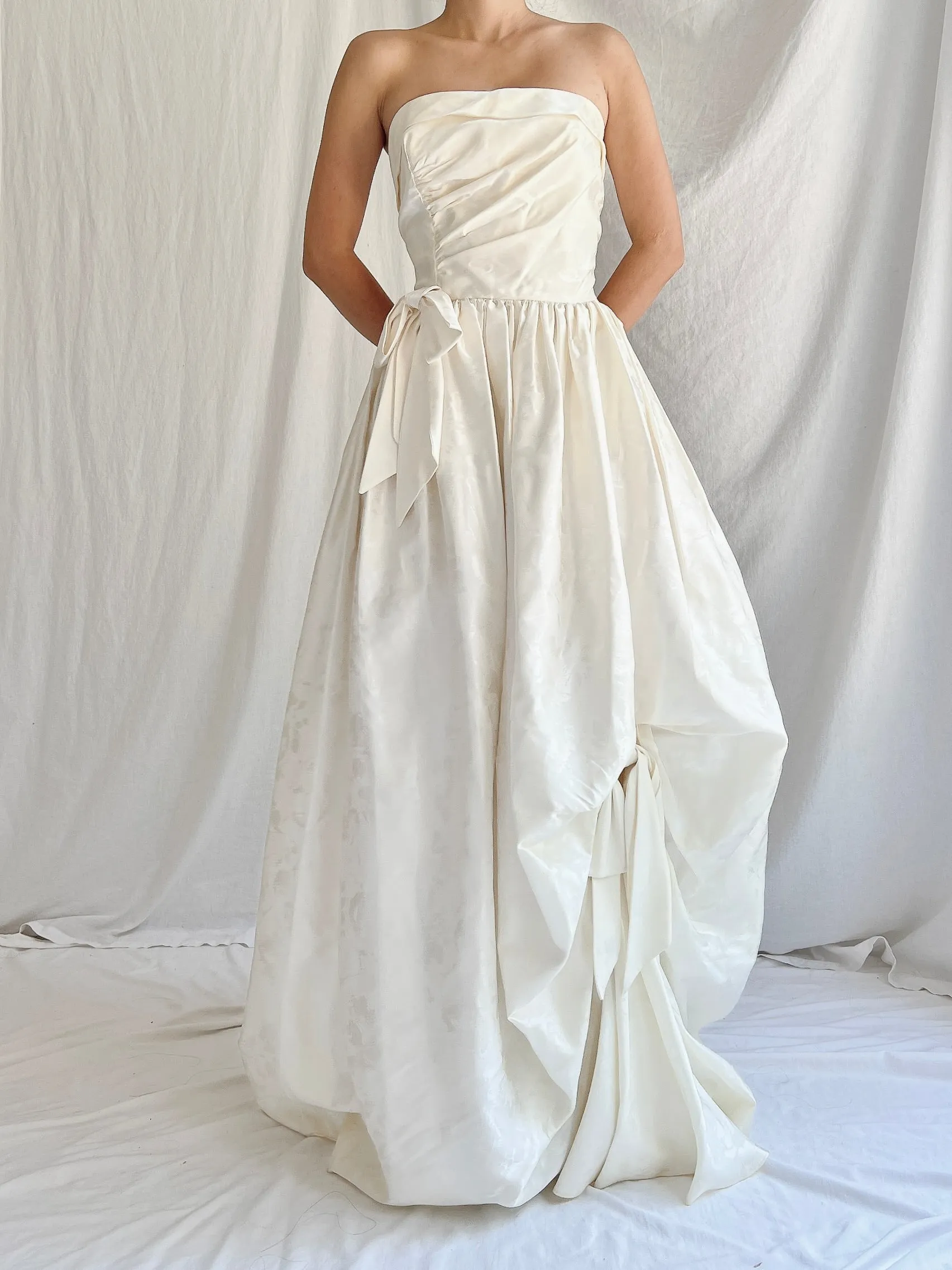 Vintage Brocade Satin Strapless Gown - S/M