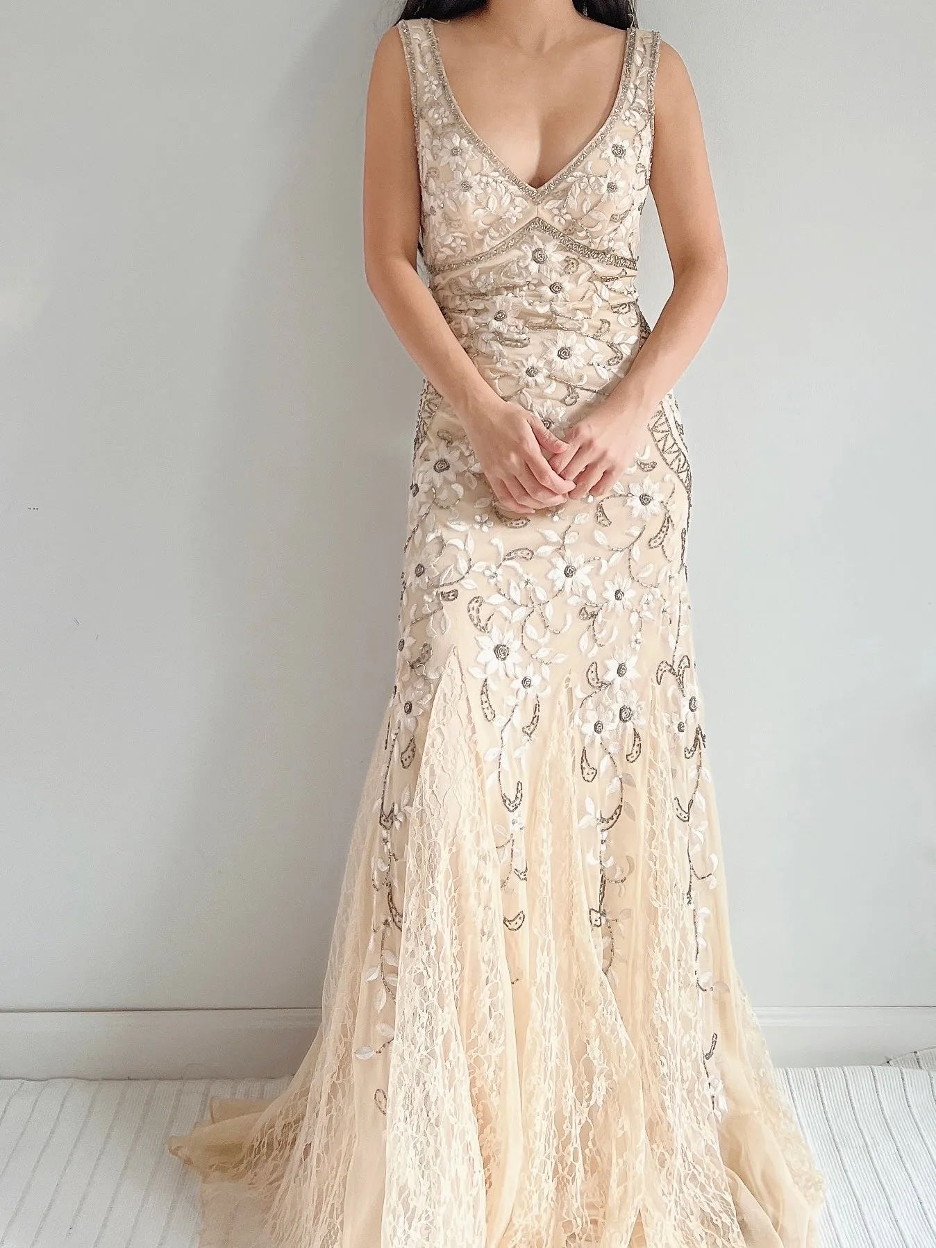 Vintage Embroidered Lace Gown - M