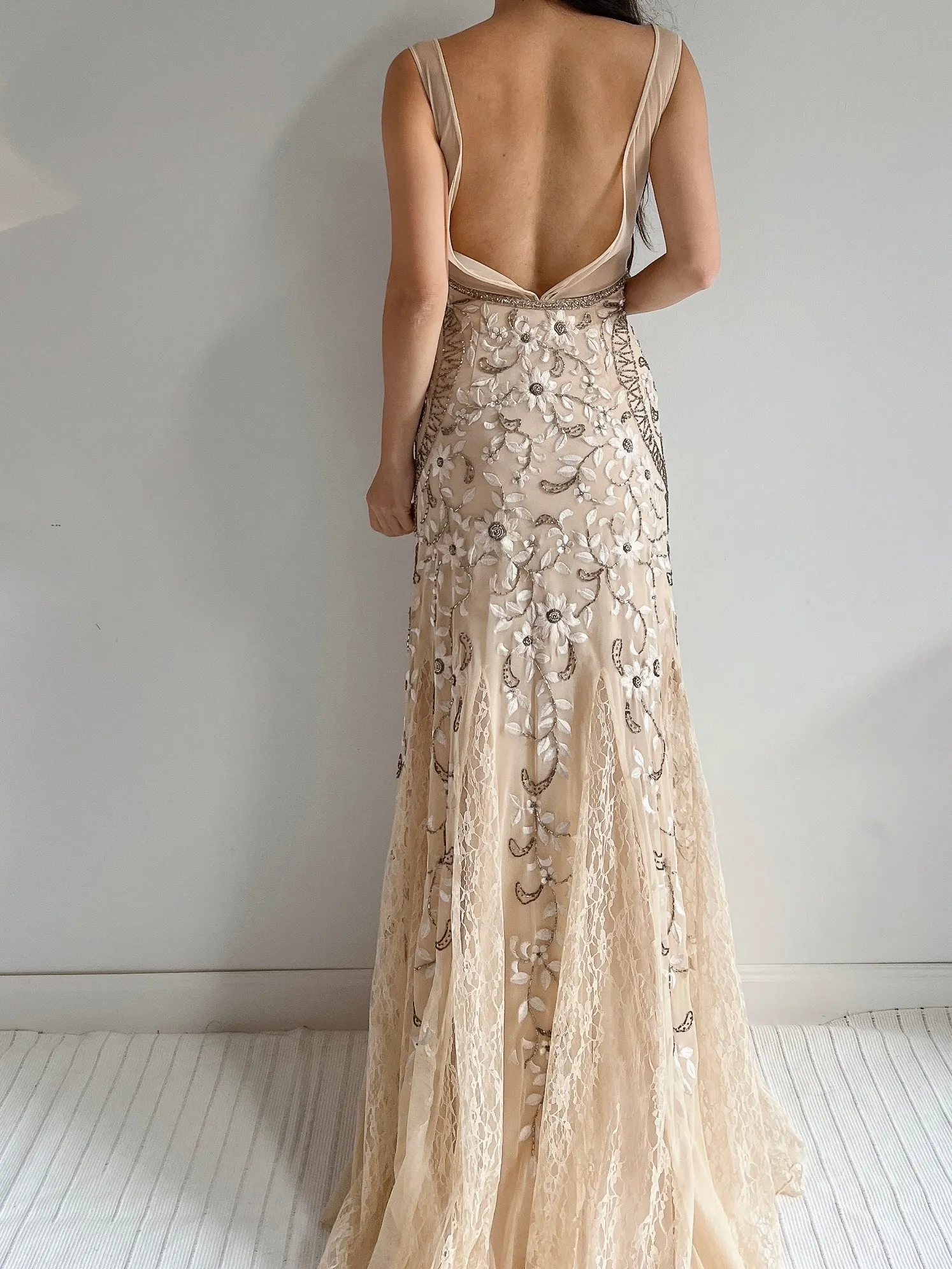 Vintage Embroidered Lace Gown - M